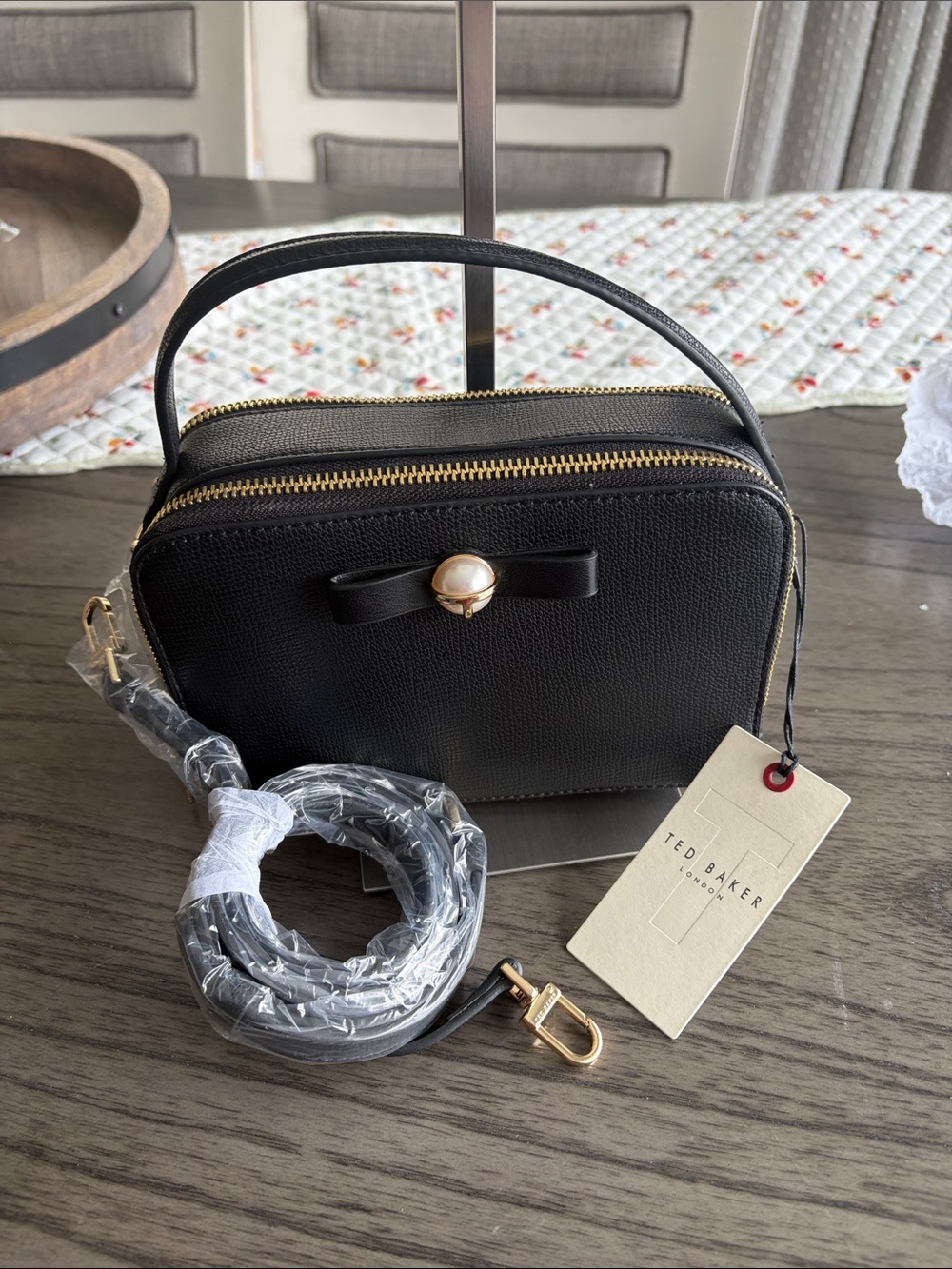Ted Baker Black Crossbody Bag with Gold Hardware